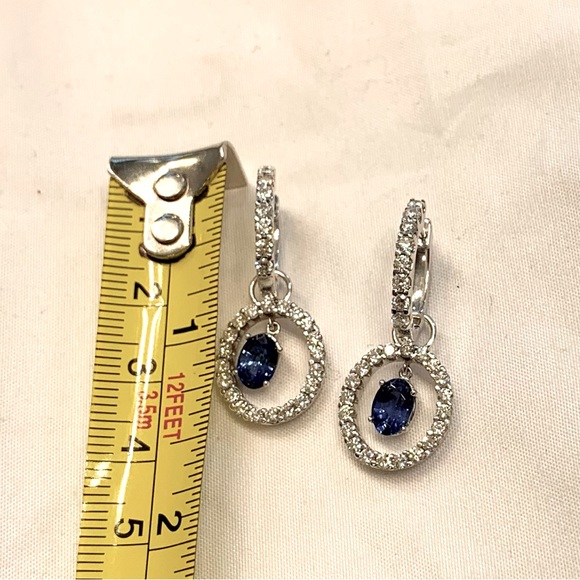 Genuine Diamond & Sapphire Double Hoop Earrings in 18k White Gold - Picture 7 of 8